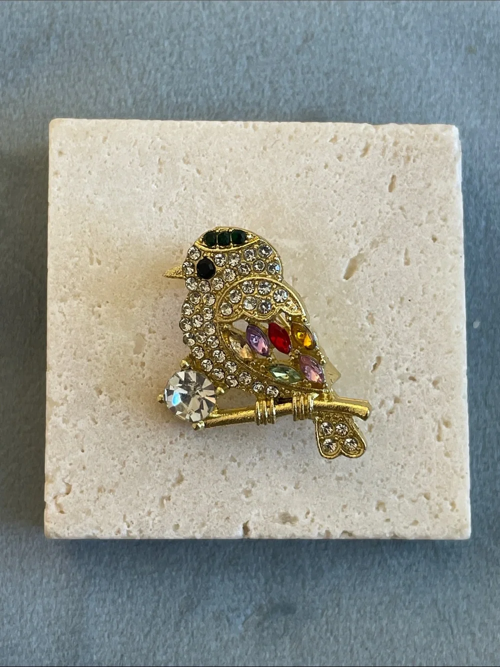 Anthropologie Gold-tone Multicolor Crystal Bird Brooch